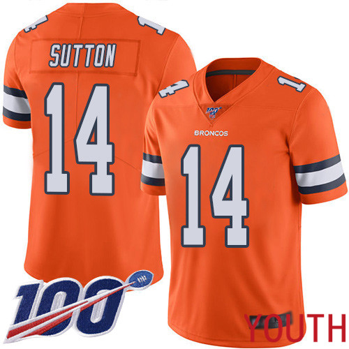 Youth Denver Broncos #14 Courtland Sutton Limited Orange Rush Vapor Untouchable 100th Season Football NFL Jersey